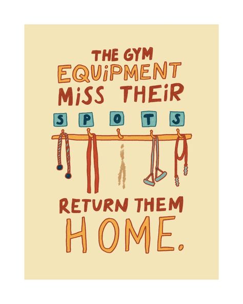 a little sneak peak of an assignment I did for my apartment's gym 🏋️‍♂️ This was quite an interesting project to work on. I've never explored this kind of a subject before, so that was very fun to take up. I really enjoyed creating the phrases that were meant to remind people about gym etiquette. I knew I wanted to create something witty and visually appealing, and not just a simple poster telling people what to do. Illustration as a subject itself is supposed to challenge how one per... Gym Etiquette, Apartment Gym, Simple Poster, Create Something, Sneak Peak, To Work, Meant To Be, Gym, Quick Saves