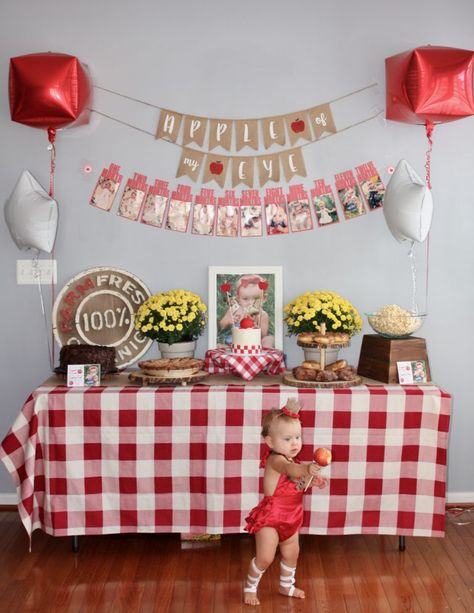 Apple Of My Eye Birthday Party - Project Nursery September First Birthday, September First, Apple Party, Fall 1st Birthdays, Apple Birthday, First Birthday Theme, First Birthday Party Ideas, 1st Birthday Party For Girls, Picnic Theme