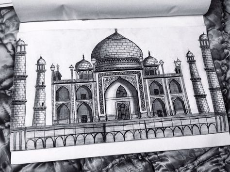 Taj mahal, drawing, monument of love, pyaar,ishq Drawing Of Monuments, Taj Mahal Sketch Architecture, Taj Mahal Pencil Drawing, My Favourite Monument Drawing, Taj Mahal Sketch Pencil, Taj Mahal Mandala Art, Indian Monuments Drawings, Indian Monuments Sketches, Monuments Sketches