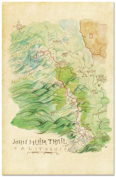 John Muir Trail, Thru Hiking, Pacific Crest Trail, John Muir, Trail Maps, Closer To Nature, Rocky Mountain National Park, Back To Nature, Wood Print