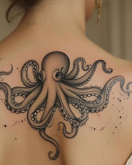 Octopus Stomach Tattoo, Mermaid And Octopus Tattoo, Octopus Foot Tattoo, Feminine Octopus Tattoos, Octopus Back Tattoo, Octopus Tattoos For Women, Cute Octopus Tattoo, Octopus Thigh Tattoos, Small Octopus Tattoo