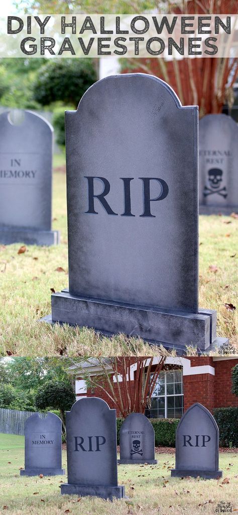 Diy Halloween Gravestones, Diy Headstone, Halloween Headstone, Wood Halloween Decorations, Tombstone Diy, Halloween Gravestones, Wood Halloween, Halloween Lawn, Halloween Decor Diy