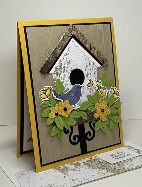 CC995 Country Birdhouse Decorated Gift Bags, Bird Stamp, Hand Made Greeting Cards, Rubber Stamp Art, Art Paper Craft, Bee Cards, Hello Cards, Color Challenge, Making Greeting Cards