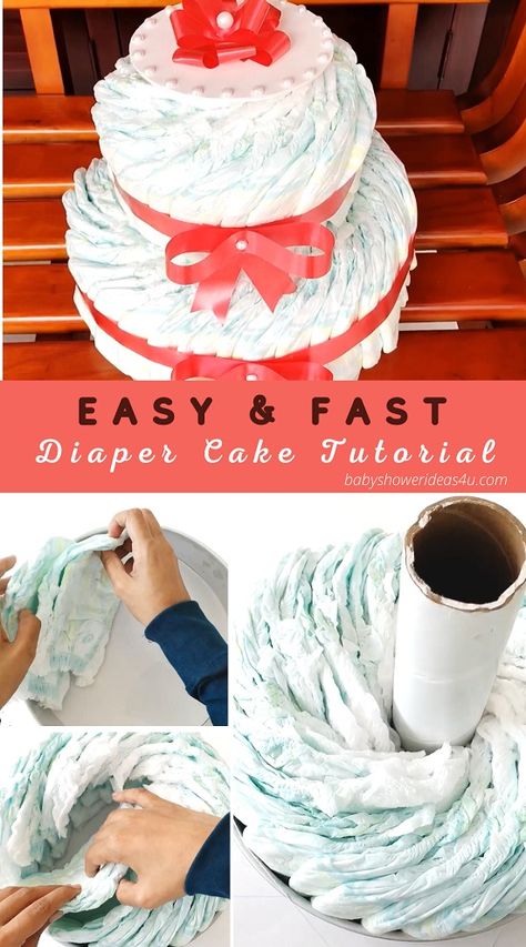 Easy Diaper Cake Tutorial & Creative Diaper Cakes – Baby Shower Ideas 4U Twin Diaper Cake, Diaper Cake Tutorial, Diaper Cakes Tutorial, Diy Diaper Cake, Girl Diaper Cake, Book Theme, Nappy Cakes, Baby Shower Diaper Cake, Trendy Baby Shower Ideas