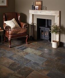 Piscola™ Tile Downstairs Flooring, Living Room Floor Tiles, Room Floor Tiles, Cabin Remodel, Slate Floor, Tiles Uk, Slate Tile Floor, Topps Tiles, Modern Flooring