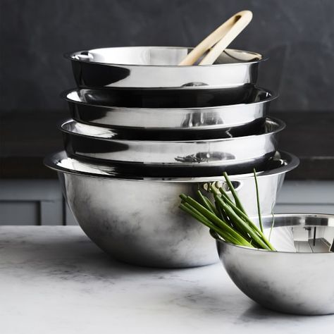 Stainless-Steel Restaurant Mixing Bowls | Williams Sonoma Copper Restaurant, Stacked Teacups, House Things To Buy, Colourful House, Steel Restaurant, 2023 Products, Culinary Kitchen, Ceramic Mixing Bowls, Stainless Steel Mixing Bowls