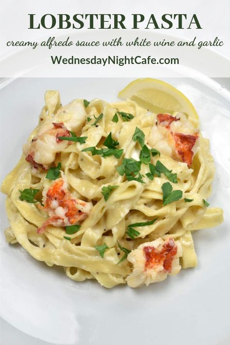 Lobster Pasta is made with frozen lobster tails, fresh pasta, and a  creamy alfredo sauce with white wine and garlic. Treat yourself to  lobster pasta for your next date night!#lobster #lobstertails #seafood #seafoodpasta Lobster Pasta Recipe, Cooking Fresh Pasta, Frozen Lobster Tails, Creamy Alfredo Sauce, Lobster Pasta, Frozen Lobster, Lobster Dishes, How To Cook Lobster, Lobster Recipes