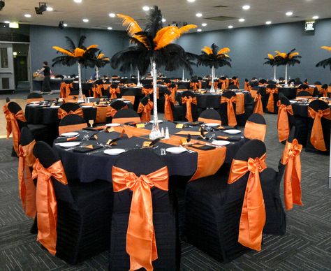 Black Gold Orange Party Decor, Orange And Black Party Decorations, Orange Quince, Orange Decorations, Zodiac Party, Family Reunion Decorations, Orange Birthday Parties, Orange Wedding Decorations, Black Party Decorations