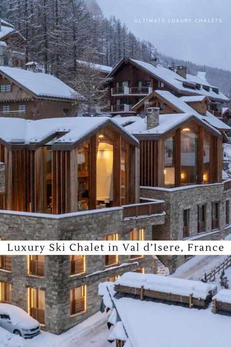 See the full listing for this stunning ski chalet on our website, where you can book your next luxury ski holiday to Val d'Isere. Stay in Etoile du Nord East Wing for the ultimate luxury experience... Luxury Ski Chalet Exterior, Ski Resort Hotel, Winter Chalet Exterior, Modern Ski Chalet Exterior, Swiss Chalet Exterior, Ski Chalet Exterior, Alpine Interior Design, Modern Ski House, Winter Hotel