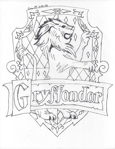 Gryffindor House by hyperlikemomiji22.deviantart.com on @deviantART Hogwarts Castle Drawing, Gryffindor Symbol, Harry Potter Gryffindor Logo, House Symbol, Harry Potter Sketch, Harry Potter Coloring Pages, Harry Potter Crest, Harry Potter Colors, Gryffindor House