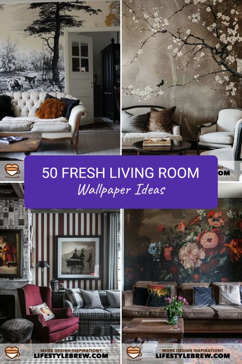 Explore these 50 unique wallpaper ideas for living rooms that will definitely elevate your space. From calming neutrals to bold patterns, get inspired to transform your living areas into stunning focal points. This collection includes wallpaper styles perfect for both modern and traditional interiors. Whether you're thinking of investing in removable wallpaper or durable prints, our designs will ignite your creativity. Say goodbye to boring walls and discover vibrant, inviting options that suit your taste and style for every budget. Living Room With Wallpaper Accent Wall, Room With Wallpaper Accent Wall, Living Room With Wallpaper, Unique Wallpaper Ideas, Room With Wallpaper, Thought Wallpaper, Living Room Wallpaper Ideas, Living Wallpaper, Wallpaper Design Ideas