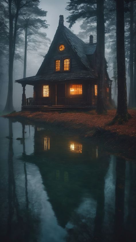 Woods Cabin Aesthetic, Old House In The Woods, Forest House Aesthetic, Fantasy Jungle, Enchanted Woodland, Pine Tree Art, Mysterious Forest, Little Cabin In The Woods, Immortal Soul