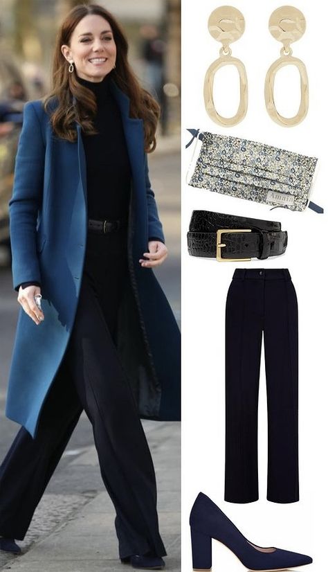 Corporate Cool Outfit, Elegant Blue Peacoat For Office, Elegant Navy Winter Cardigan, Kate Middleton Blue, Kate Middleton In Blue, Kate Middleton Blue Coat, Kate Middleton Style Outfits, Mode Ab 50, Looks Kate Middleton