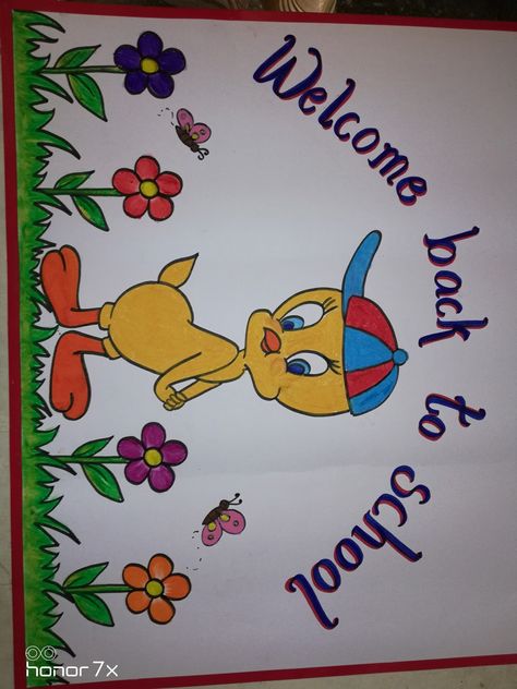 Welcome To School Drawing, Welcome Back To School Chart Ideas, Welcome Chart For Classroom, Welcome Board Decoration Ideas School Preschool, Nursery Class Decoration Classroom Decor, Welcome Design For Classroom, Welcome Chart For Kindergarten, Welcome Back To School Drawing, Welcome Back To School Chart