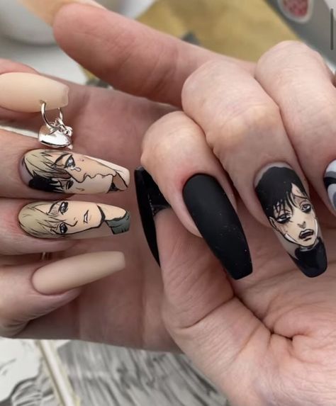 Disney Acrylic Nails, Mens Nails, Asian Nails, Anime Nails, Goth Nails, Korean Nails, Gel Nails Diy, Grunge Nails, Classy Acrylic Nails