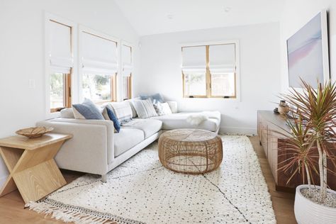 A Beach Bungalow’s Small Spaces Get a Modern Makeover | Sunset Magazine Beach Bungalow Living Room, Bungalow Living Room Ideas, Beach Apartment Decor, Bungalow Living Room, Beach Home Interiors, Galley Style Kitchen, Beach Bungalow, Bungalow Homes, Beach House Interior