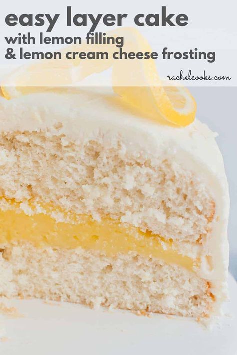 Lemon Filling Recipe, Cake With Lemon Filling, Lemon Birthday Cakes, Lemon Cream Cheese Icing, Lemon Cake Filling, Lemon Cake Easy, Box Cakes, Lemon Layer Cakes, Lemon Pie Filling