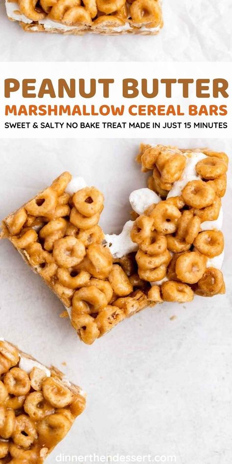 Marshmallow Cereal Bars, Cheerio Treats, Cheerios Recipes, Peanut Butter Cheerio Bars, Marshmallow Cereal, Peanut Butter Marshmallow, After School Snack, Homemade Sweets, Cereal Bars