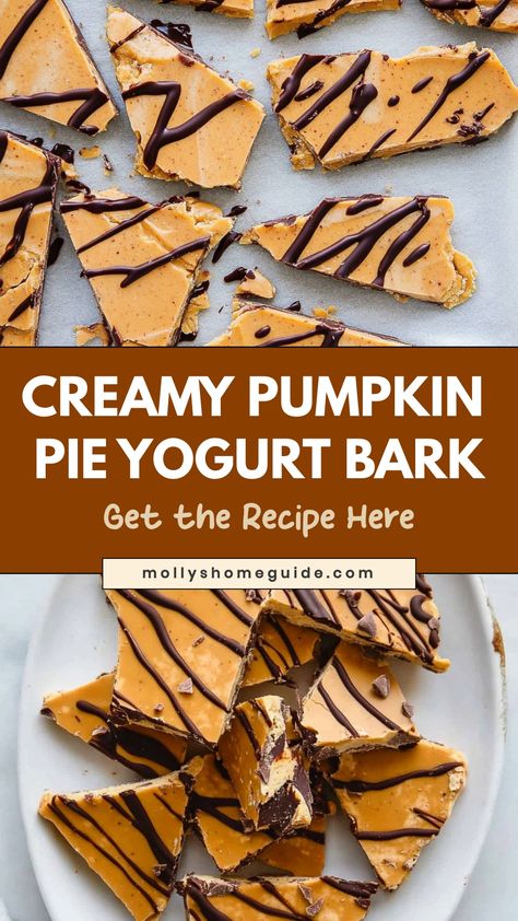 Indulge in the perfect fall treat with this delicious and easy-to-make pumpkin pie yogurt bark. With just a few simple ingredients, you can enjoy the flavors of autumn in every bite. This healthier alternative to traditional pumpkin pie is packed with protein from the yogurt and makes for a satisfying snack or dessert. Share this recipe with your friends and family to spread the joy of seasonal sweets! Healthier Pumpkin Pie, Pumpkin Pie Yogurt, Whipped Greek Yogurt, Creamy Pumpkin Pie, Traditional Pumpkin Pie, Almond Milk Yogurt, Pumpkin Syrup, Healthy Pumpkin Pies, Yogurt Bark