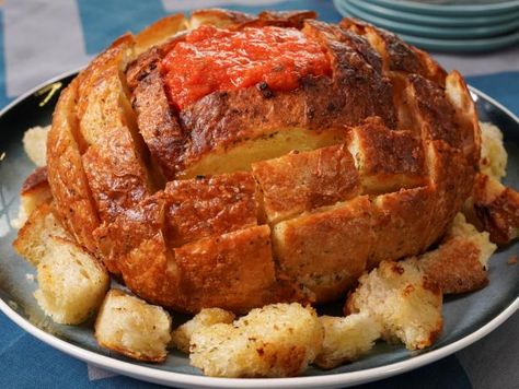 Get Sunny's Insta-Famous Cheesy Bread Bowl with Hot Roasted Tomato and Peppers Soup Recipe from Food Network Sunny Anderson, The Kitchen Food Network, Pesto Dip, Stuffed Pepper Dip, Bread Bowl, Cheesy Bread, Roasted Tomato, Stuffed Pepper Soup, Bread Bowls