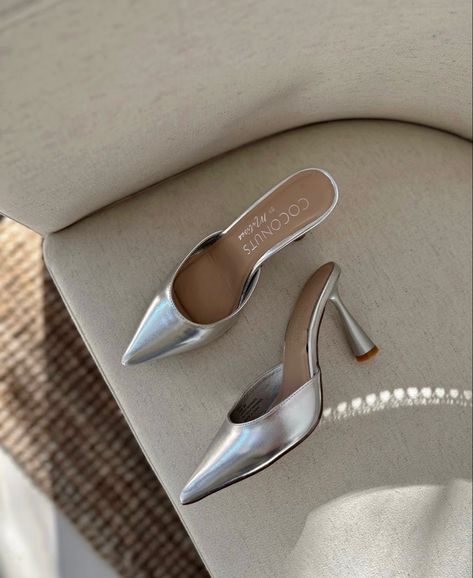 Silver Heel / Silver mule / holiday shoe / holiday heel / slip on heel Mule Outfit, Silver Mules, Holiday Heels, Silver Heel, Holiday Shoes, Silver Pumps, Silver Heels, Mule, Heeled Mules