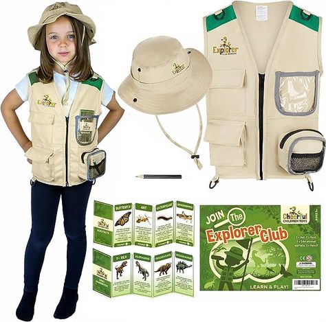 Amazon.com: Cheerful Children Toys Kids Explorer Costume including Safari Vest and Hat - Boys & girls aged between 3-7 - Role play as paleontologist, zoo keeper, park ranger or fishing : Toys & Games Explorer Costume, Safari Vest, Safari Outfit, Explorers Activities, Explorers Club, Zoo Keeper, Presents For Boys, Children Toys, Kids Adventure