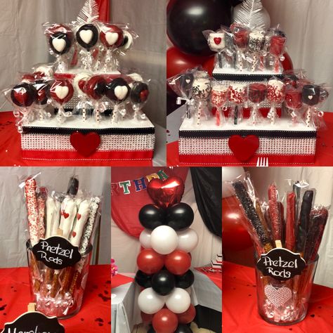 Queen Of Hearts Candy Table, Queen Of Hearts Party Theme Decor, Red Black White Birthday Party Ideas, Queen Of Hearts Desserts, Queen Of Hearts Party Decorations, Queen Of Hearts Theme Quince, Queen Of Hearts Tea Party, Queen Of Hearts Sweet 16, Queen Of Hearts Sweet 16 Theme