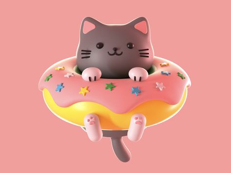 Character Design Portfolio, 3d Portfolio, Donut Cat, Cat 3d, Silhouette People, 3d Concept, Cute Candles, Cat Character, Nft Art