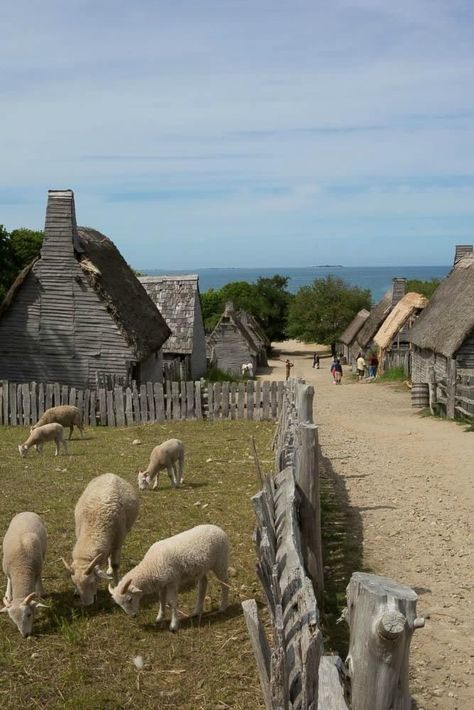 Farm Village, Viking Village, England Aesthetic, Medieval Aesthetic, Medieval Houses, Colonial America, Village Life, 판타지 아트, May Flowers