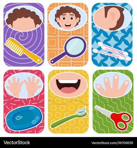 Personal Hygiene Activities, Cartoon Cards, Hygiene Activities, Couple Vector, Kids Worksheets Preschool, Montessori Toddler Activities, Preschool Activities Toddler, Game For Children, Baby Learning Activities