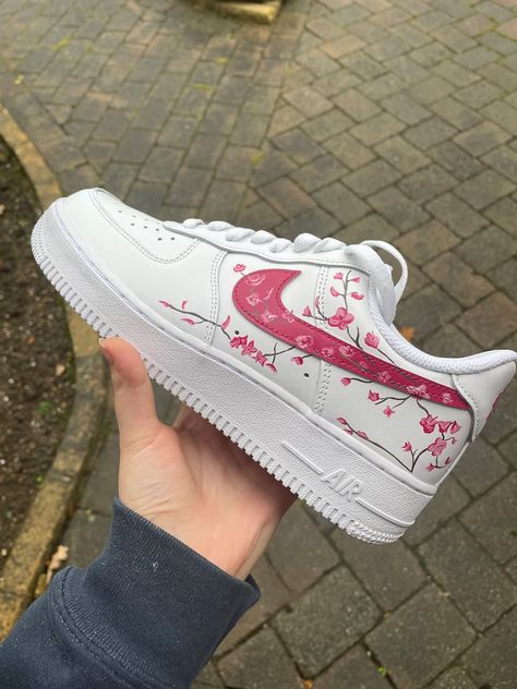 Brown Air Force Ones, Brown Jordan 1, Painted Air Force 1, Pink Nike Air, Painted Nikes, Pretty Sneakers, Nike Air Force 1 Custom, Nike Air Force 1s, Air Force 1s