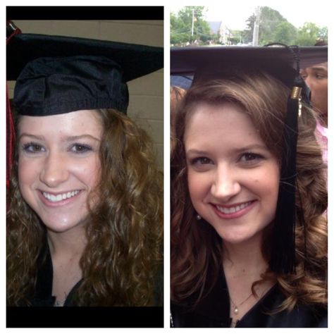 Ladies, I just thought I would share a tip I learned... The left is from high school graduation (notice the fabric on my forehead), and the right is for college (notice the lack of fabric). If you tuck the front third of the fabric under your cap and secure the whole thing with bobby pins, you might like your grad pics a little more! Happy graduation, everyone! Halloween Invitaciones, High School Graduation Cap, Grad Hat, Graduation Cap Designs, Graduation Caps, Graduation Cap Decoration, Cap Designs, Princesa Disney, Grad Pics