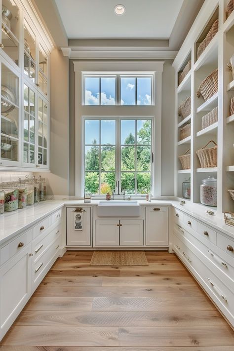 Should You Include a Pantry Window In Your Home? Large Pantry With Window, Butlers Pantry Narrow, Butlers Pantry Backsplash, Large Butlers Pantry Walk In, Pantry With Windows, Pax Kitchen, Pantry With Window, Dream Pantry Walk In, Pantry Scullery