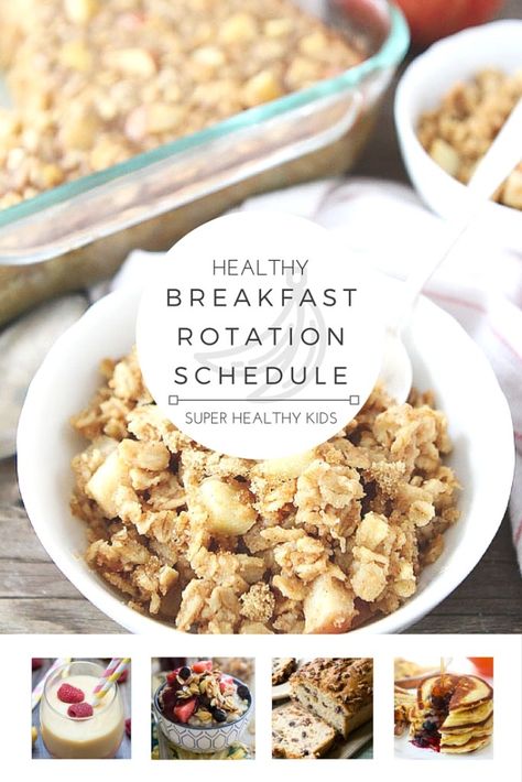 HEALTHY BREAKFAST ROTATION SCHEDULE! Do you struggle with knowing what to eat every morning? Want a fun way to involve the whole family at b... Healthy Breakfast For Kids, Snacks Under 100 Calories, Super Healthy Kids, Healthy Sweet Snacks, Healthy Meal Plans, Super Healthy, Breakfast Time, Breakfast For Kids, Healthy Breakfast Recipes