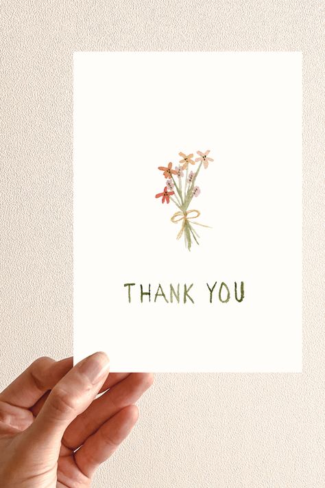 This cute hand-painted thank you card features a simple bouquet of watercolor flowers. Perfect for teachers, friends, colleagues, small businesses, and weddings. The Details: -card measures 4 x 5.5 inches -blank inside for personal message -white envelope included -printed on high quality cardstock Diy Watercolor Thank You Notes, Watercolour Thank You Cards, Thank You Watercolor Cards, Watercolor Thank You Cards Diy, Watercolor Thank You Cards, Cards For Business, Card For Teacher, Simple Bouquet, Card For Wedding