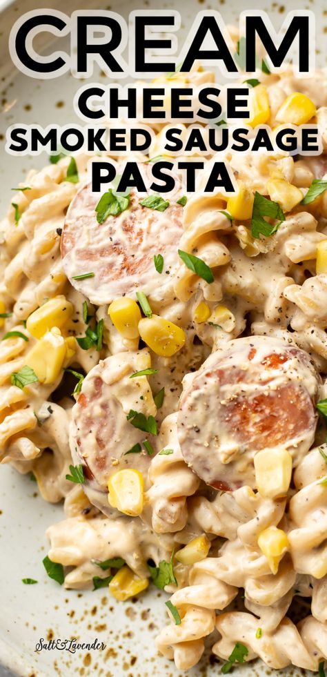 Smoked Sausage Recipes Pasta, Cream Cheese Smoked, Sausage Pasta Recipe, Smoked Sausage Pasta, Sausage Recipes For Dinner, Smoked Sausage Recipes, Sausage Dinner, Sausage Pasta Recipes, Kielbasa Recipes