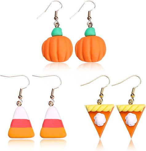 AmazonSmile: 3/5 Pairs Turkey Pumpkin Sunflower Thanksgiving Clay Cake Cheese Drop Dangle Earrings Cute Dainty Pumpkin Pie Candy Polymer Clay Earrings for Women Girl Jewelry Gifts-3 Pairs: Clothing, Shoes & Jewelry Autumn Orange Color, Cheese Pumpkin Pie, Harvest Jewelry, Sunflower Thanksgiving, Clay Autumn, Pie Earrings, Pumpkin Food, Thanksgiving Jewelry, Clay Cake