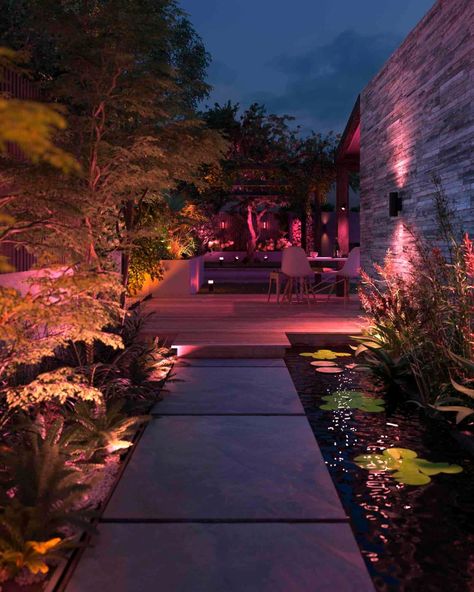 Whether you choose whimsical colors or keep it simple with different shades of white, smart light lets you decorate for any outdoor gathering in an instant. Live with more imagination with Philips Hue! Garden Playhouse, Philips Hue Lights, Hue Lights, Rustic Patio, Outdoor Garden Lighting, Apple Homekit, Philips Hue, Ponds Backyard, Swimming Pools Backyard