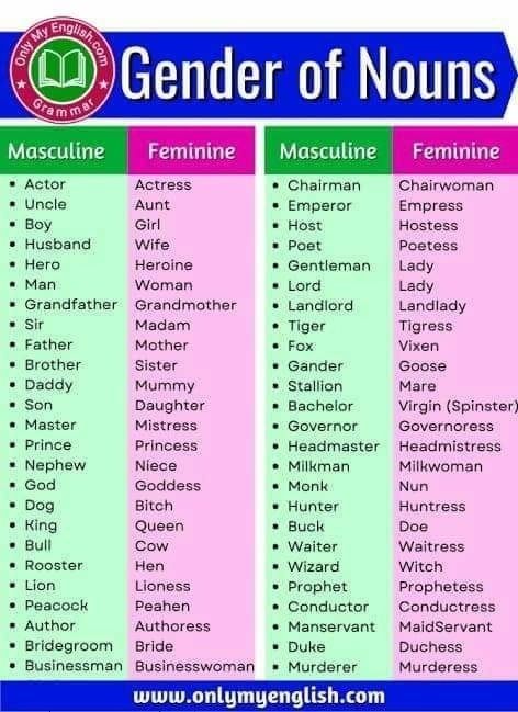 Gender In English, Gender Of Nouns, Opposite Words For Kids, Nouns Grammar, Basic English Grammar Book, Nouns Worksheet, Opposite Words, English Phonics, English Grammar Worksheets