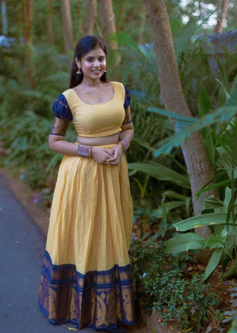 Pattu Pavadai Designs Women, Pattu Pavada Women, Pattupavada For Women, Indian Skirt And Top, Onam Dress, Pattu Pavadai Designs, Long Top Dress, Pattu Pavadai, Indian Skirt