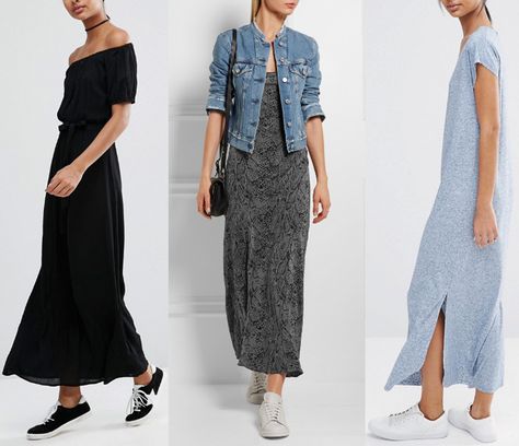 Best Shoes to Wear with Maxi Dress es | How to Wear a Maxi Dress Dresses With Tennis Shoes, What Shoes To Wear, Below The Knee Dresses, Dresses By Pattern, Long Slip Dress, Maxi Dress Outfit, Wear To Work Dress, New Years Dress, Long Dress Casual