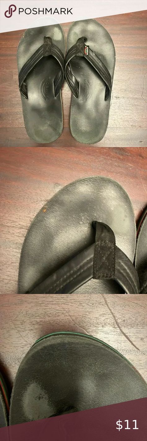 Rainbow leather black flip flops (see measurements)