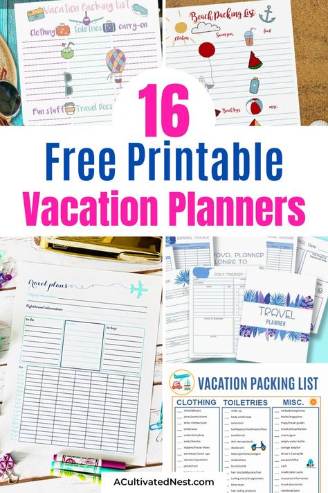 16 Free Printable Vacation Planners- Plan your dream vacation effortlessly with these free printable vacation planners! Keep track of everything from packing lists to daily itineraries with these beautifully designed templates. | #VacationPlanning #FreePrintables #TravelOrganization #printable #ACultivatedNest Vacation Planning Template, Mom Planner Printables Free, Vacation Planning Printables, Itinerary Template Free, Vacation Itinerary Template, Vacation Calendar, Vacation Planner Template, Project Planner Printable, Travel Planner Template