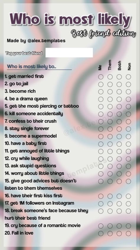 Twin Telepathy Questions, Whos More Likely To Questions, Whos Most Likely To Questions Friends, Whos Most Likely To, Who Is Most Likely To Questions Game, Most Likely To, Whos Most Likely To Questions, Who's Most Likely To Questions, Most Likely To Questions