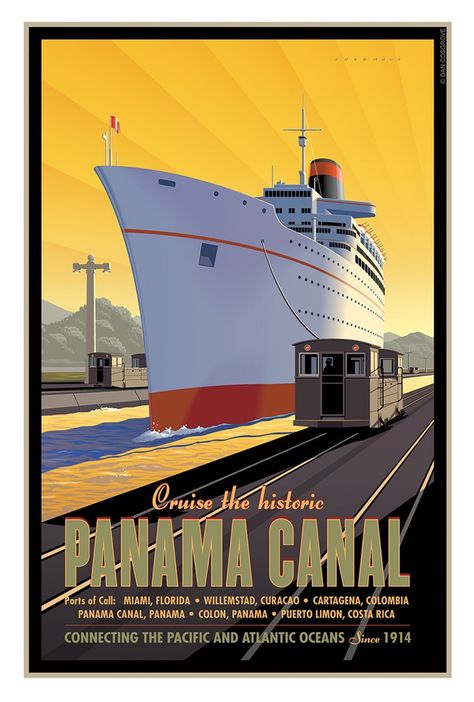 Vintage Ship, Panama Travel, Ship Poster, Transportation Poster, Tourism Poster, Panama Canal, Retro Travel Poster, Vintage Poster Art, Advertising Poster