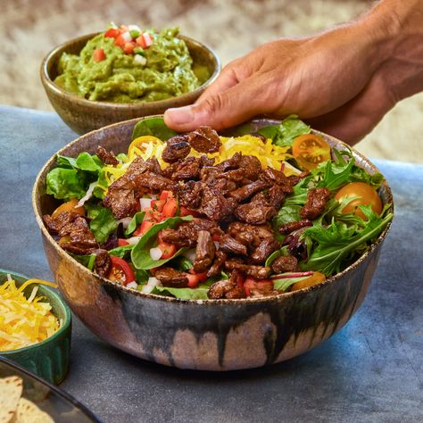 Beyond Steak Taco Salad Serves: 2-3 Beyond Steak, Chipotle Salad Dressing, Pregnancy Meal Plan, Vegan Steak, Steak Tips, Meat Steak, Recipes Appetizers, Vegan Burger, Pregnancy Food