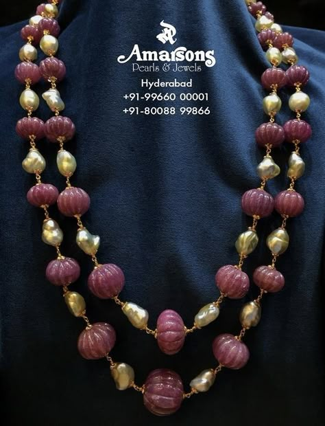 Pink Ruby Necklace, Pumpkin Beads Jewellery, Pink Beads Indian Jewellery, Ruby Beads Jewellery Indian, Beads Haram, Ruby Necklace Designs, Pumpkin Beads, Stone Jewellery Designs, Gold Jewels Design