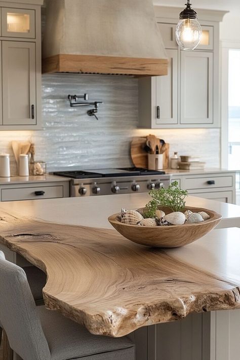 Sandy Coast Kitchen Holistic Kitchen Design, White Earthy Kitchen, Earthy Tone Kitchen, Sandy Kitchen, Earthy Kitchen Ideas, Natural Kitchen Design, Pnw Coast, Satya Yuga, Havens Kitchen