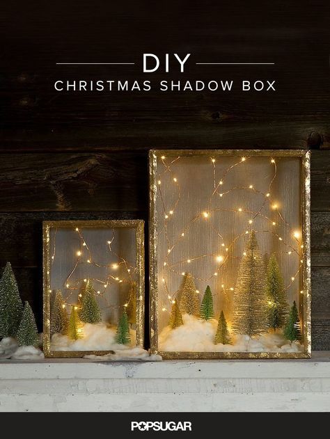 DIY Christmas Shadow Box | POPSUGAR Home Christmas Shadow Box Ideas, Diy Christmas Shadow Box, Diy Christmas Light Decorations, Shadow Box Kunst, Fairy Lights Diy, Shadow Box Ideas, Diy Christmas Lights, Christmas Light Installation, Diy Shadow Box