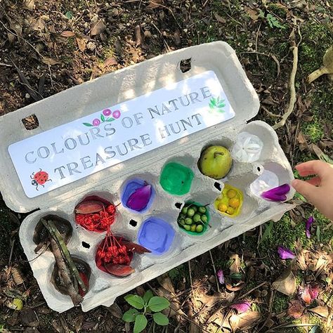 Rainbow nature hunt anyone?? @myhongkongabc Shows us how to celebrate Spring in style. I love the use of the egg carton! 🔆 Heidi (… Rainbow Nature, Nature Hunt, Forest School Activities, Plant Outdoor, Nature School, Forest School, Outdoor Learning, Toddler Fun, Egg Carton